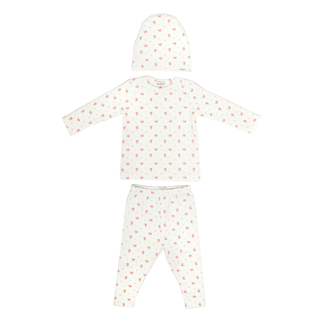 Oubon Baby Red Floral Three Piece Set
