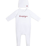 White Embroidered Footie + Hat