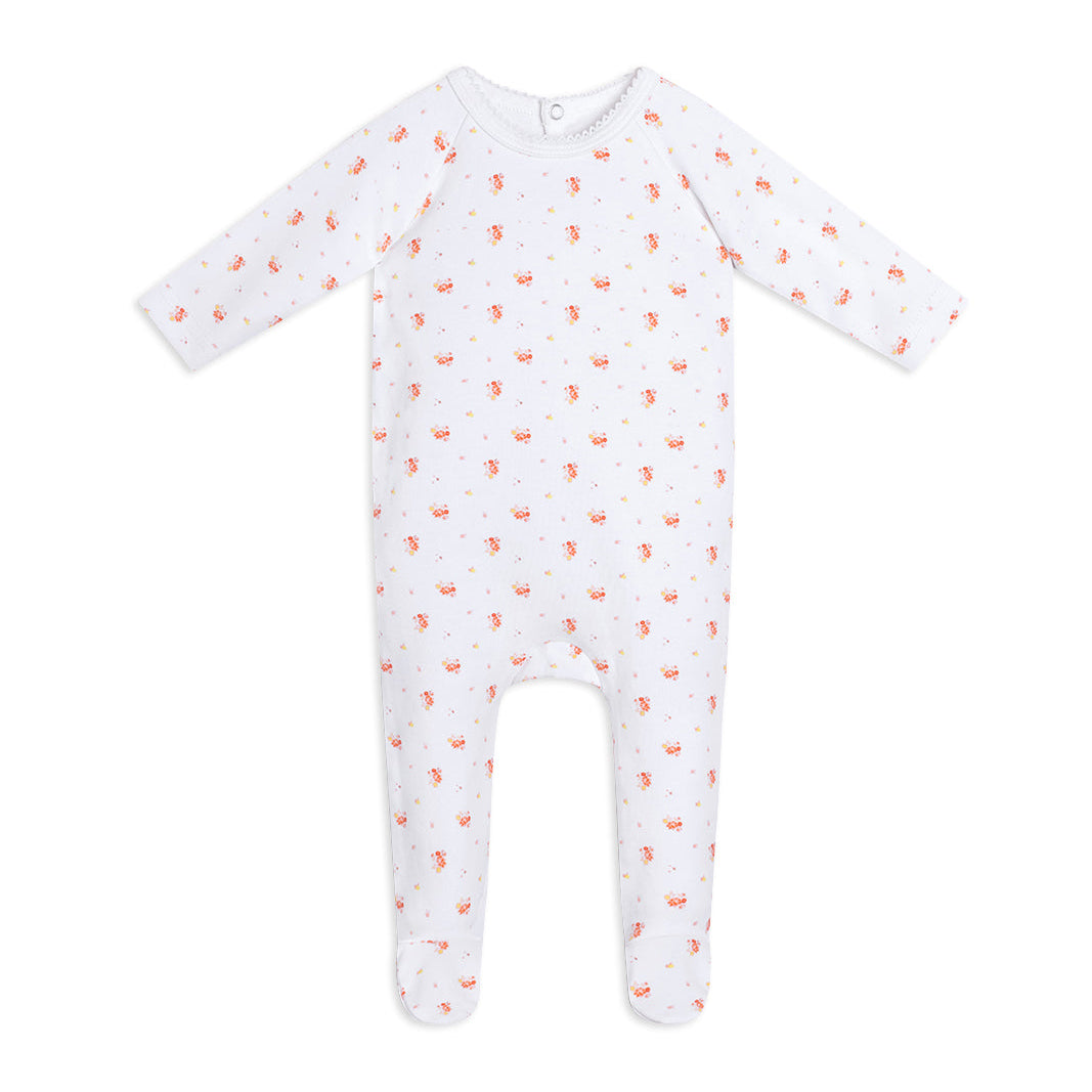 White Floral Footie + Hat And Blanket