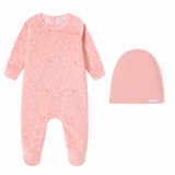 Velour Heart All Over Print Footie & Hat - Girls