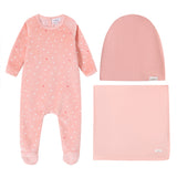 Velour Heart All Over Print Footie & Hat - Girls