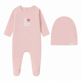 Love Patchwork Cotton Footie & Hat - Girls