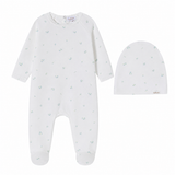 Blue And Yellow Floral Print Footie & Hat - Boys