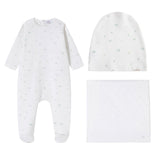 Blue And Yellow Floral Print Footie & Hat - Boys