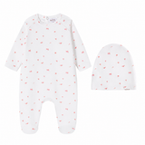 Red And Pink Floral Print Footie & Hat - Girls