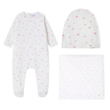 Red And Pink Floral Print Footie & Hat - Girls