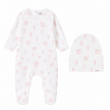 Teddy All Over Print Footie & Hat - Girls