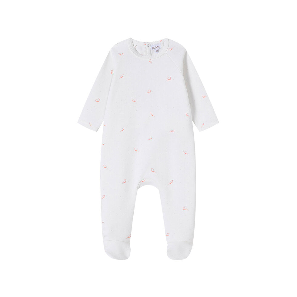 All Over Bird Print Footie & Hat - Girls