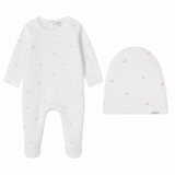 All Over Bird Print Footie & Hat - Girls