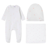 All Over Bird Print Footie & Hat - Girls