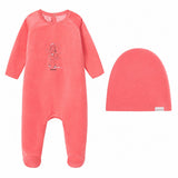 Girl In Snow Print Velour Footie & Hat - Girls