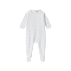 All Over Bunny Print White Ground Blue Footie & Hat
