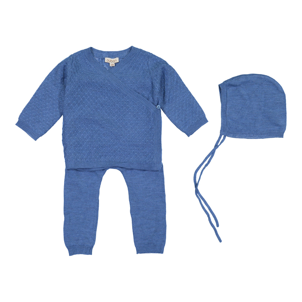 Oubon Baby Blue Knit Set and Bonnet