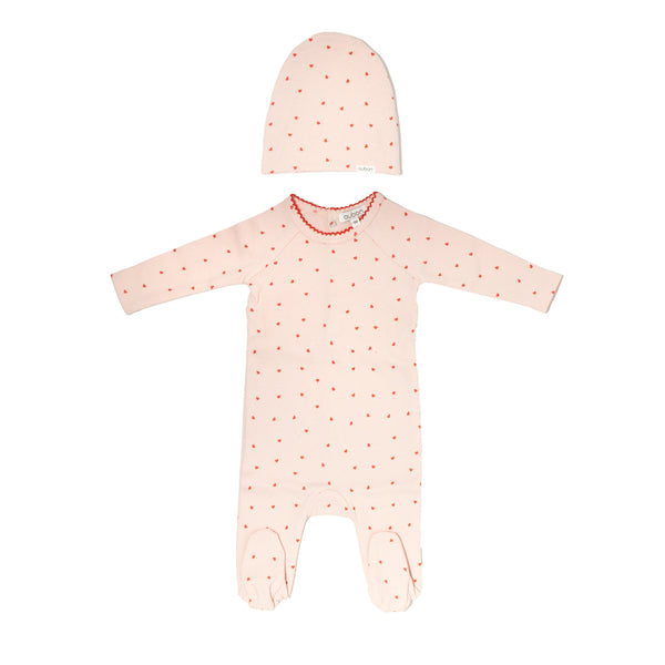 Oubon Baby Footie and Hat Red Heart