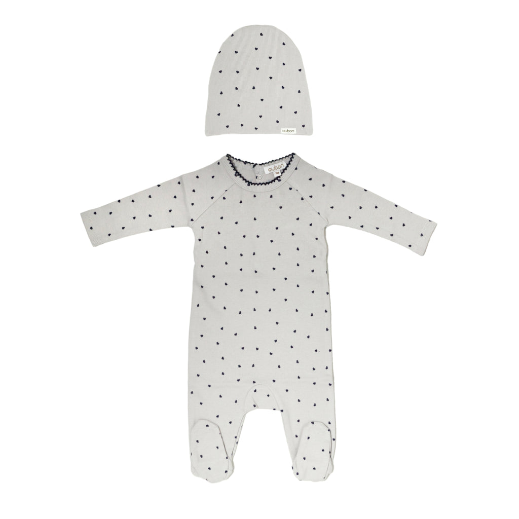 Oubon Baby Grey Heart Footie and Hat