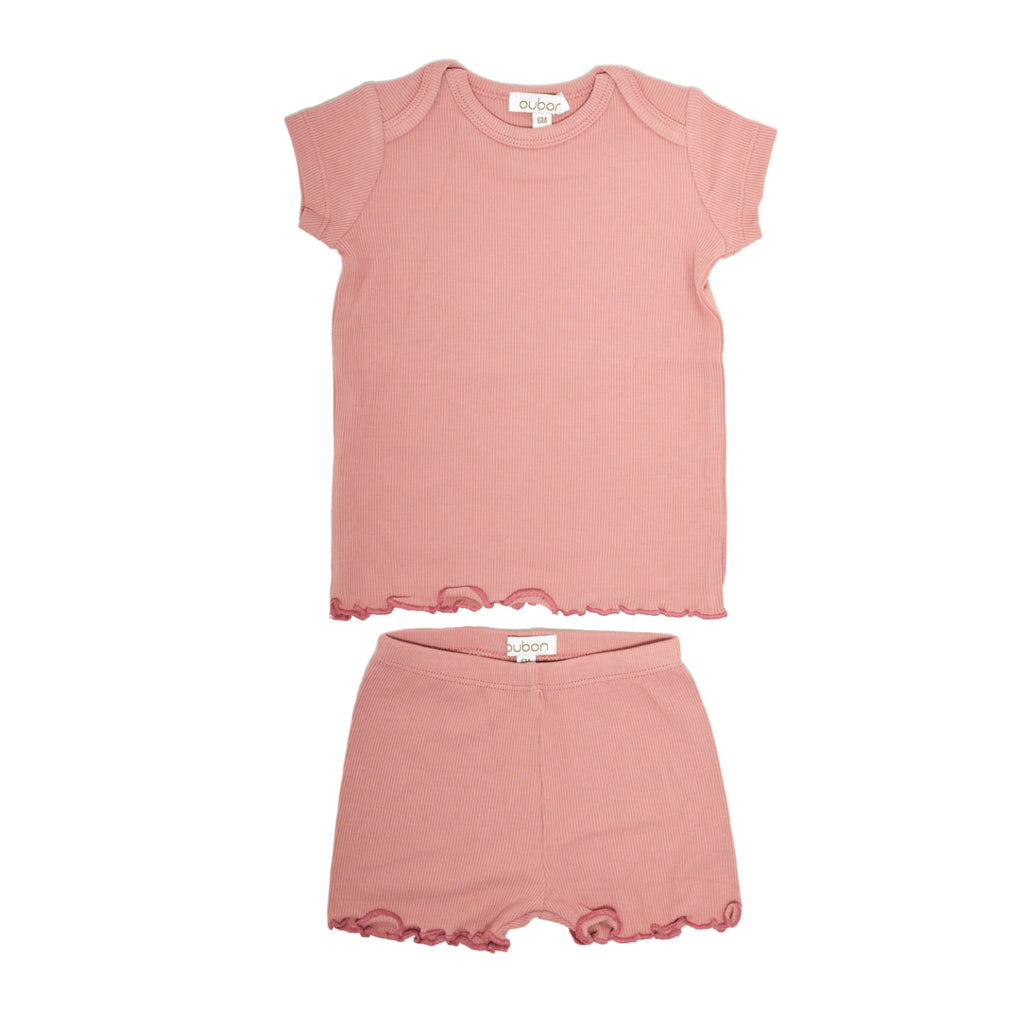 Oubon Baby Ribbed Set in Deep Pink