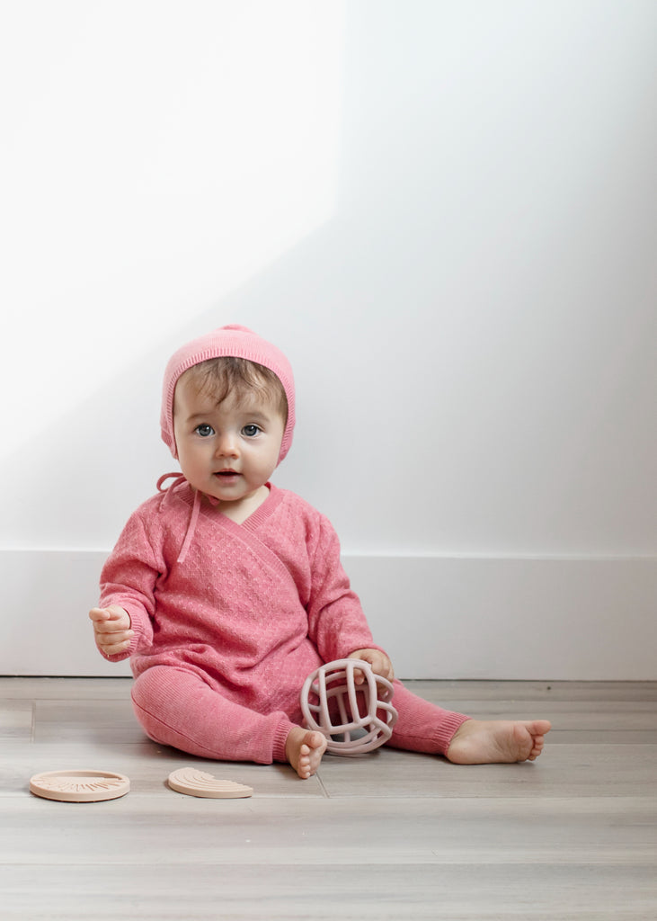 Oubon Baby Pink Knit Set and Bonnet