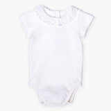 Blue Embroidered Gathered Collar Onesie