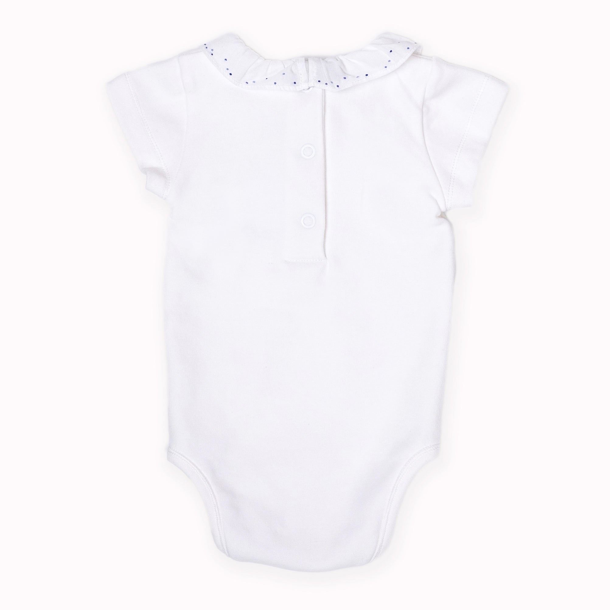 Blue Embroidered Gathered Collar Onesie